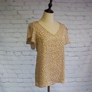 Tulip Sleeve V-Neck Top - Taupe Brown - Small Medium Large